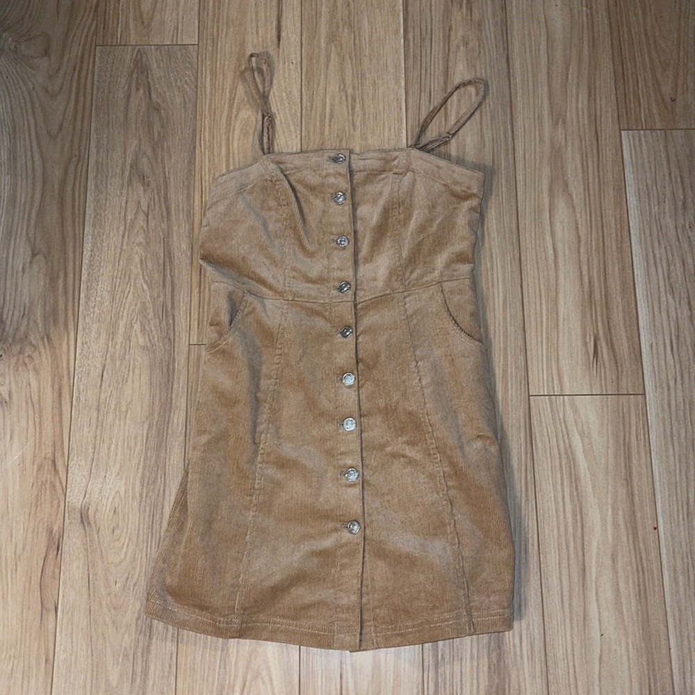 Tan Corduroy Button Dress